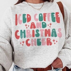 NEW Retro Iced Coffee Christmas Graphic Crew Neck Long Sleeve Sweatshirt